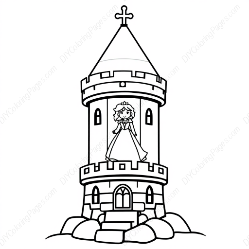 princess in tower - princess, tower coloring page