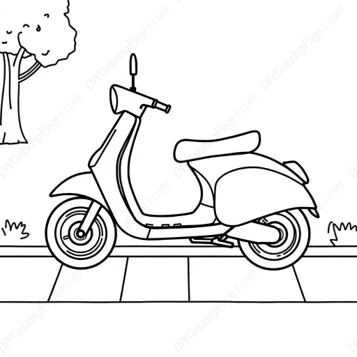 Free Printable scooter on sidewalk - scooter, sidewalk Coloring Page for Kids and Adults - High Quality PDF & PNG Download