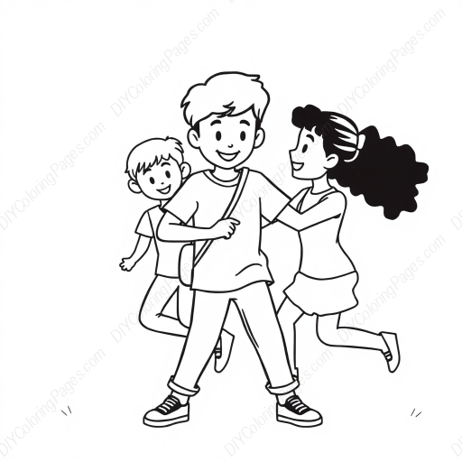kids playing tag - playing, kids, tag coloring page
