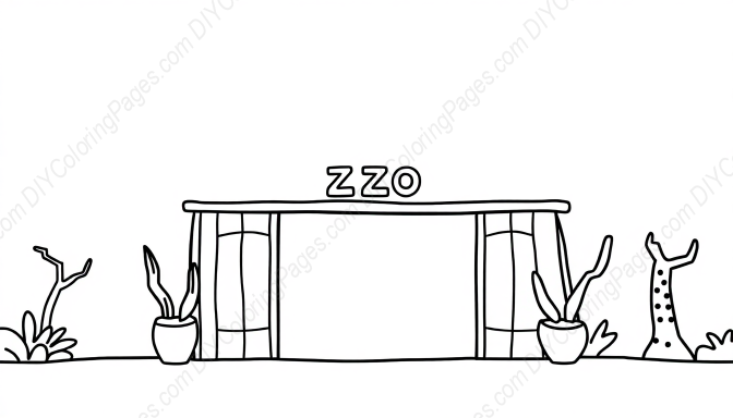 Free Printable zoo entrance - zoo, entrance Coloring Page for Kids and Adults - High Quality PDF & PNG Download