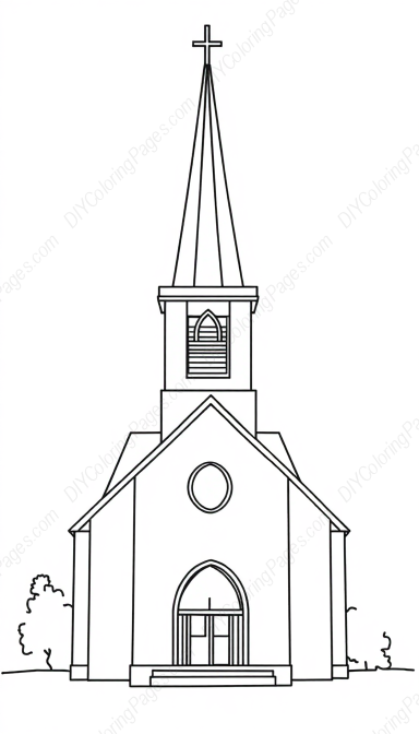 Free Printable church with spire - church, spire Coloring Page for Kids and Adults - High Quality PDF & PNG Download