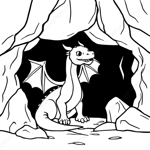 Free Printable dragon in cave - dragon, cave Coloring Page for Kids and Adults - High Quality PDF & PNG Download