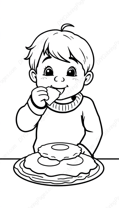 child eating latkes - eating, child, latkes coloring page