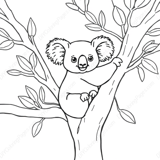koala in eucalyptus - koala, eucalyptus coloring page