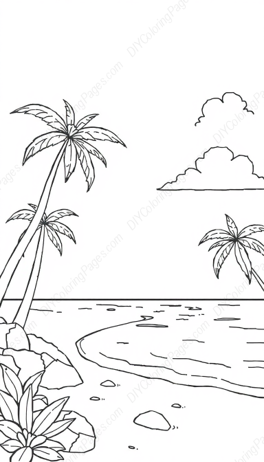 Free Printable tropical beach - beach, tropical Coloring Page for Kids and Adults - High Quality PDF & PNG Download