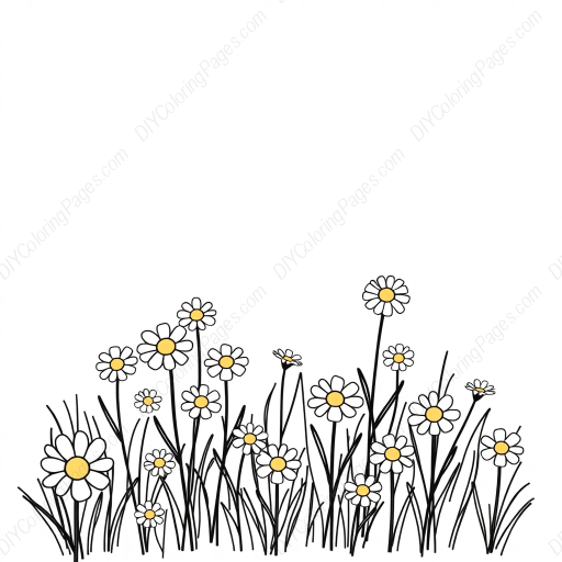 Free Printable daisy field - field, daisy Coloring Page for Kids and Adults - High Quality PDF & PNG Download