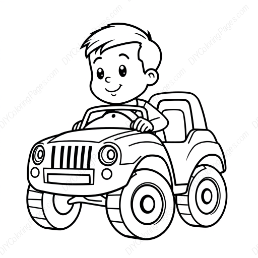 boy with toy car - boy, toy car coloring page