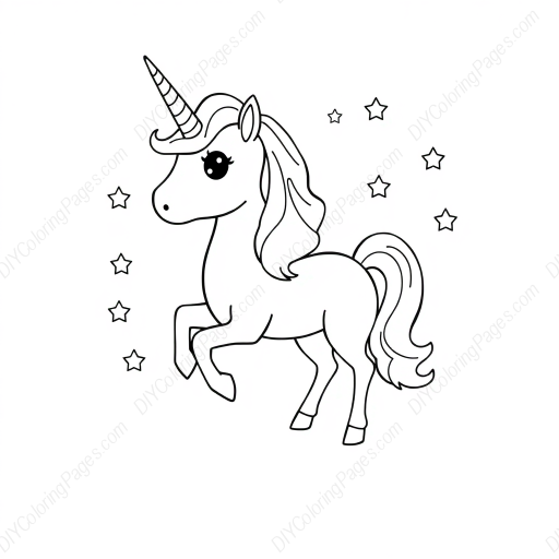 unicorn with stars - unicorn, stars coloring page