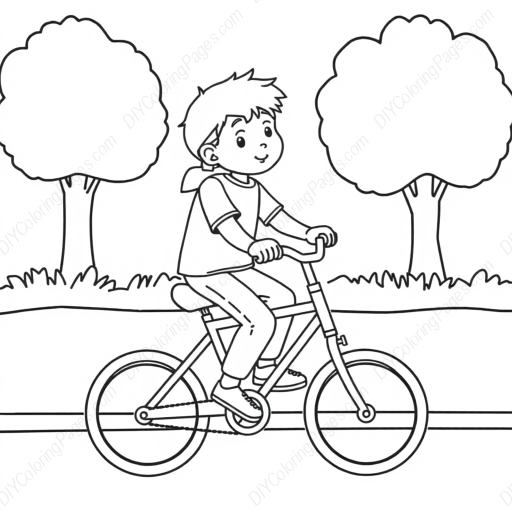 boy riding bike - boy, riding, bike coloring page