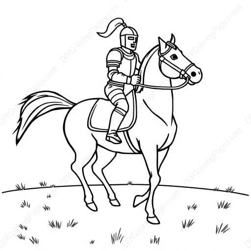 Free Printable knight on horse - horse, knight Coloring Page for Kids and Adults - High Quality PDF & PNG Download