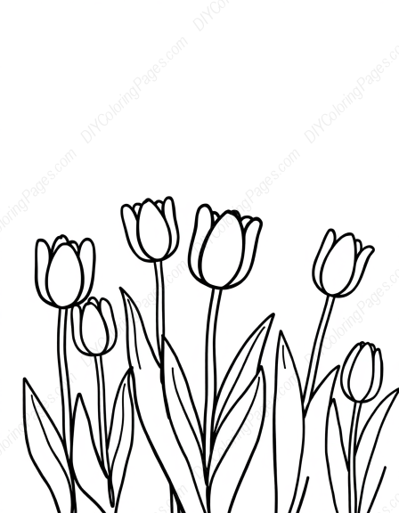 Free Printable tulip garden - garden, tulip Coloring Page for Kids and Adults - High Quality PDF & PNG Download