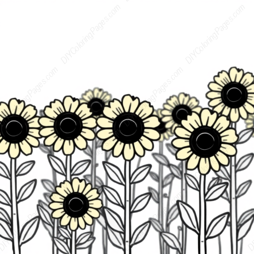 Free Printable field of sunflowers - field, sunflowers Coloring Page for Kids and Adults - High Quality PDF & PNG Download