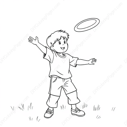 child throwing frisbee - child, throwing, frisbee coloring page