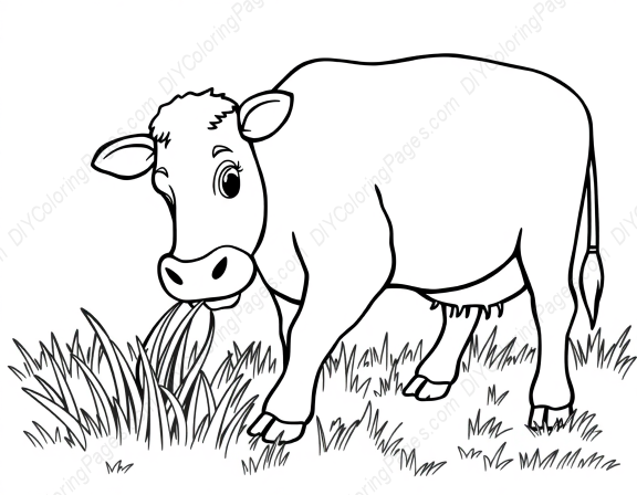 cow eating grass - eating, cow, grass coloring page