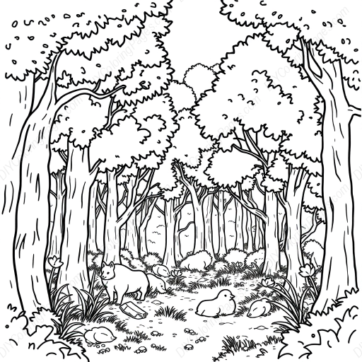 Free Printable summer forest - forest, summer Coloring Page for Kids and Adults - High Quality PDF & PNG Download