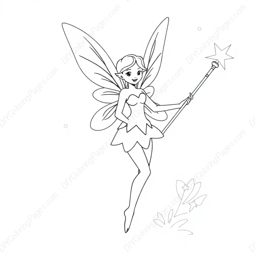 Free Printable fairy with wand - fairy, wand Coloring Page for Kids and Adults - High Quality PDF & PNG Download