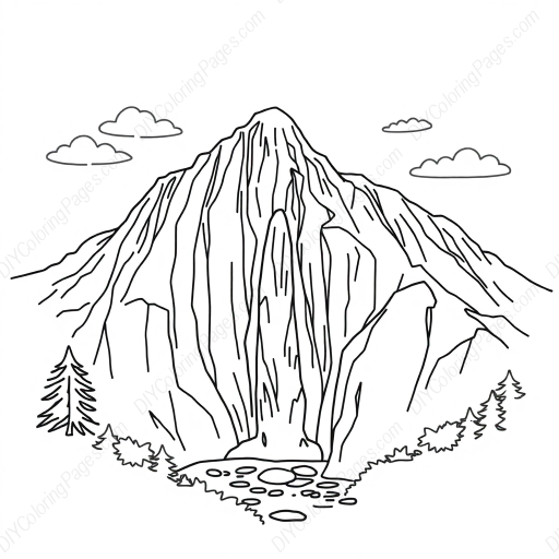 waterfall mountain - mountain, waterfall coloring page