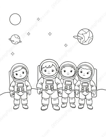 children as astronauts - children, astronauts coloring page