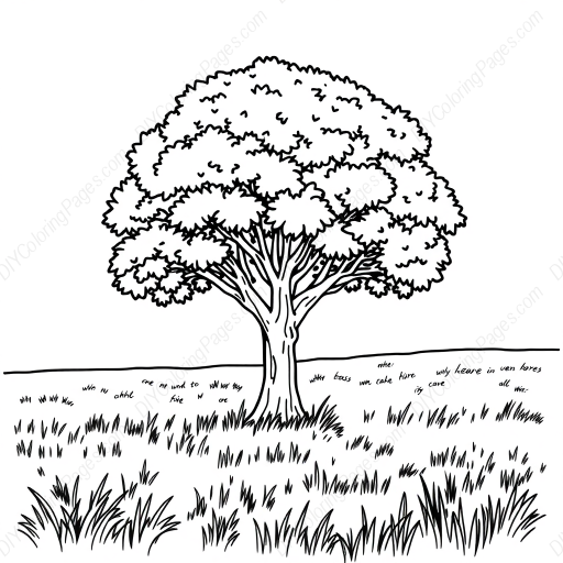 Free Printable tree in field - tree, field Coloring Page for Kids and Adults - High Quality PDF & PNG Download