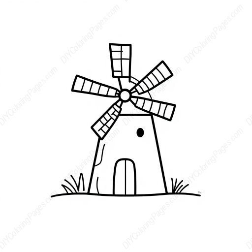 Free Printable windmill Coloring Page for Kids and Adults - High Quality PDF & PNG Download