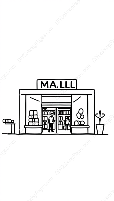 Free Printable mall - mall, shopping, stores, people, escalator Coloring Page for Kids and Adults - High Quality PDF & PNG Download
