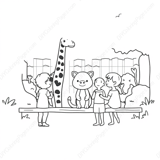kids at zoo - kids, zoo coloring page