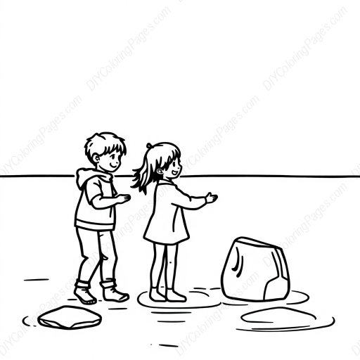kids skipping stones - kids, skipping, stones coloring page