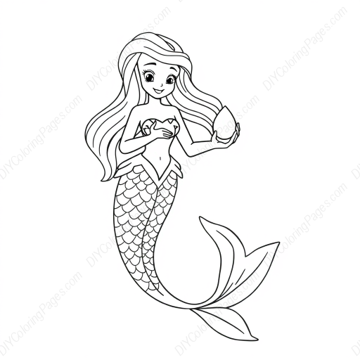 Free Printable mermaid with pearl - mermaid, pearl Coloring Page for Kids and Adults - High Quality PDF & PNG Download