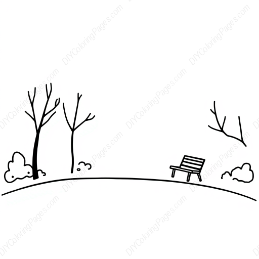 Free Printable park - playing, children, park, trees, bench Coloring Page for Kids and Adults - High Quality PDF & PNG Download