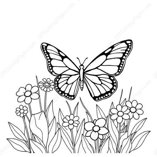 butterfly garden - butterfly, garden coloring page