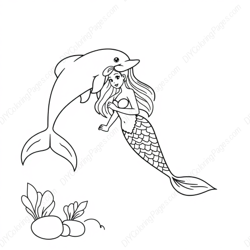 Free Printable mermaid and dolphin - mermaid, dolphin Coloring Page for Kids and Adults - High Quality PDF & PNG Download