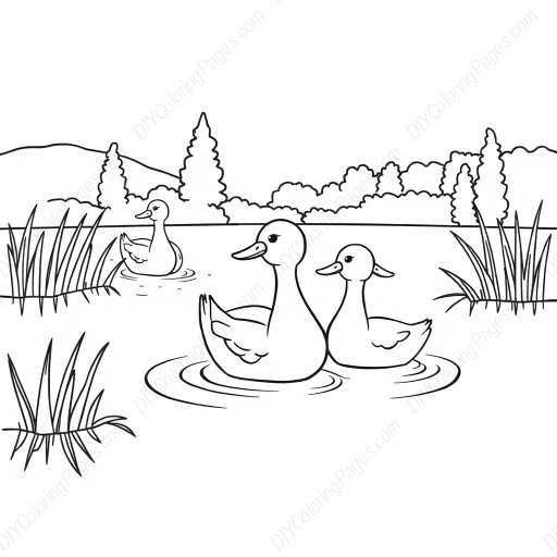 lake with ducks - lake, ducks coloring page