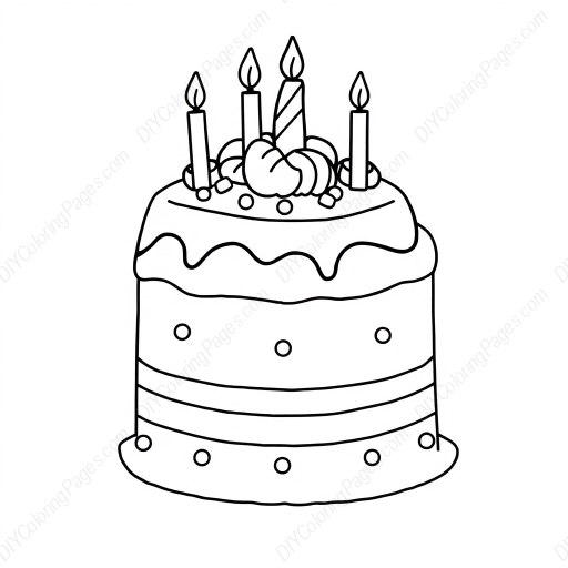 Free Printable birthday cake - cake, birthday Coloring Page for Kids and Adults - High Quality PDF & PNG Download