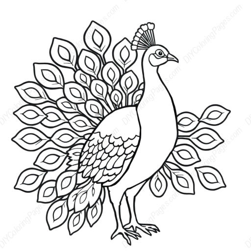peacock showing feathers - peacock, feathers coloring page