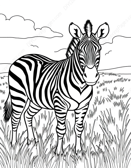 zebra in grasslands - zebra, grasslands coloring page