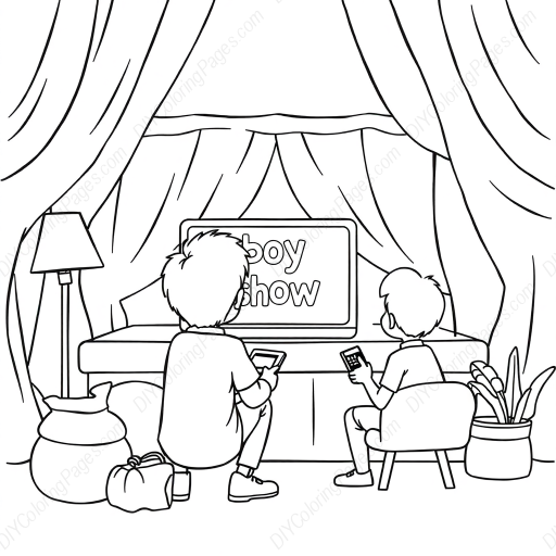 boy watching show - boy, watching, show coloring page