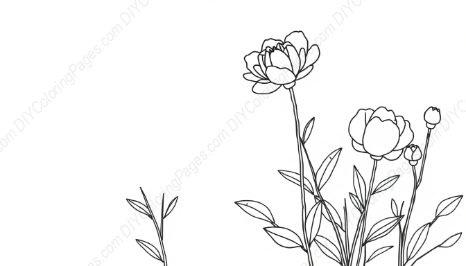 Free Printable peony garden - garden, peony Coloring Page for Kids and Adults - High Quality PDF & PNG Download