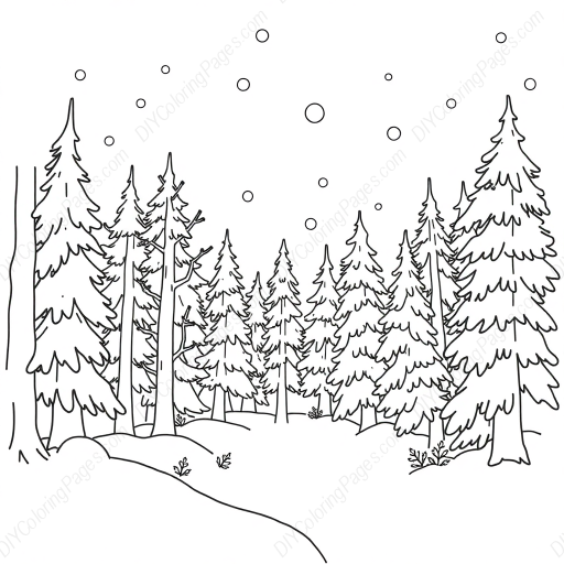 Free Printable winter forest - forest, winter Coloring Page for Kids and Adults - High Quality PDF & PNG Download