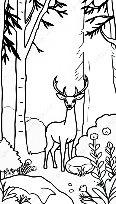 deer in forest - forest, deer coloring page