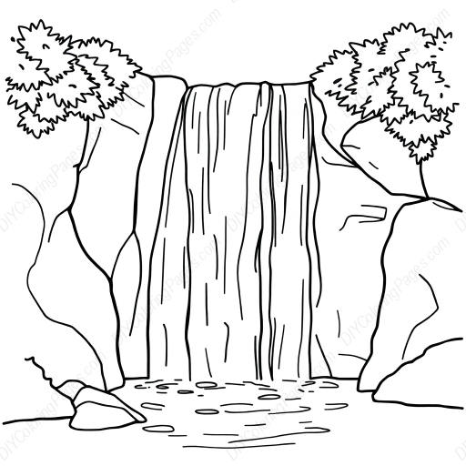 waterfall cascading - waterfall, cascading coloring page
