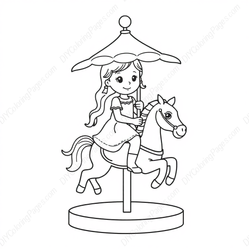 little girl on carousel - girl, carousel coloring page