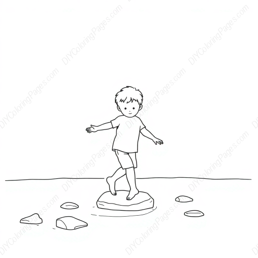 child skipping rocks - child, skipping, rocks coloring page