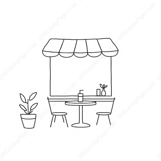 Free Printable cafe Coloring Page for Kids and Adults - High Quality PDF & PNG Download