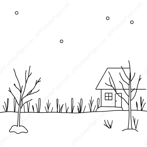 winter scene - scene, winter coloring page