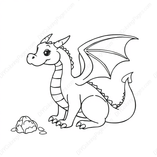 Free Printable dragon with treasure - dragon, treasure Coloring Page for Kids and Adults - High Quality PDF & PNG Download