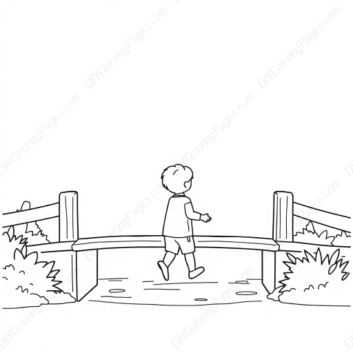 child crossing bridge - child, crossing, bridge coloring page