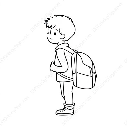 child with backpack - child, backpack coloring page