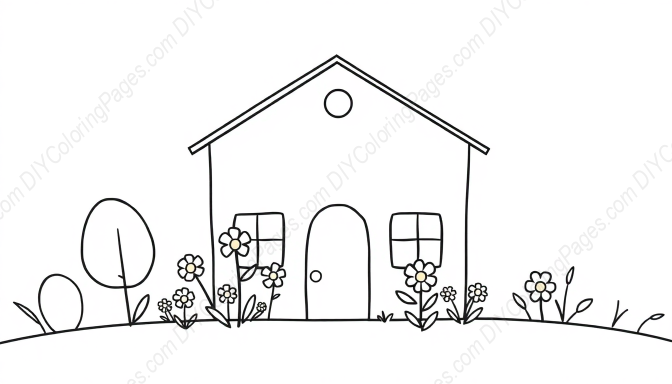 Free Printable house with flowers - house, flowers Coloring Page for Kids and Adults - High Quality PDF & PNG Download