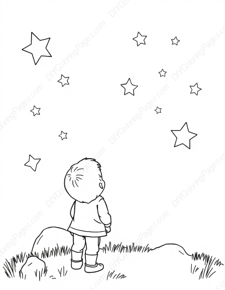 child looking at stars - stars, child, looking coloring page