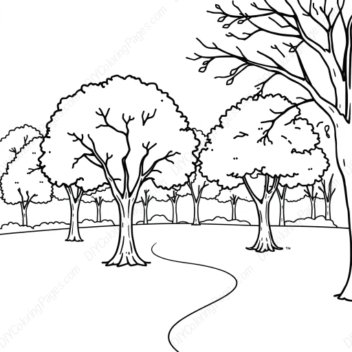 Free Printable trees in park - park, trees Coloring Page for Kids and Adults - High Quality PDF & PNG Download